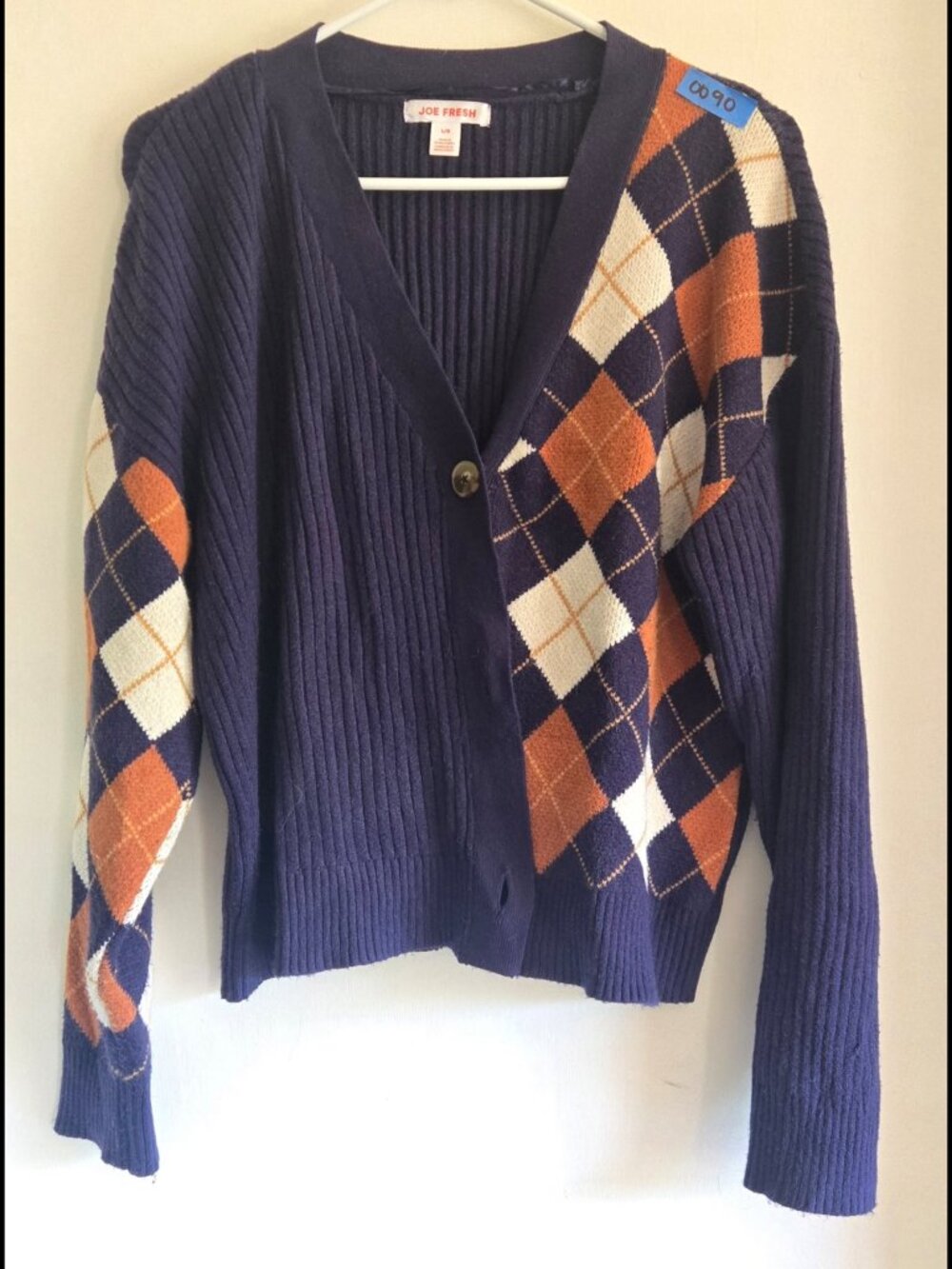 Navy Brown Argyle Cardigan